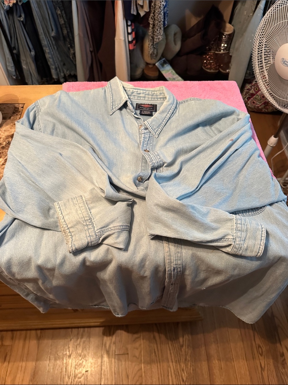 Men's Light Blue Denim Button-Down Shirt by Wrangler